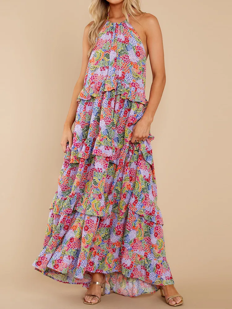 Women Elegant Floral Print Cotton Maxi Dress